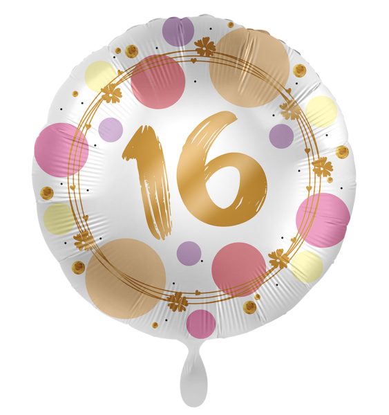 Folienballon - Shiny Dots, Zahl 16 - ø 43cm